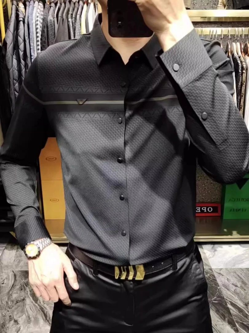 特大码300斤春夏新款男士欧货时尚潮流轻奢商务休闲无痕长袖衬衫