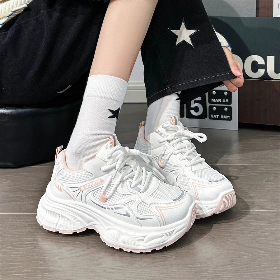 Warrior/回力粉白运动鞋子女款百搭厚底小白鞋学生轻便老爹鞋女潮