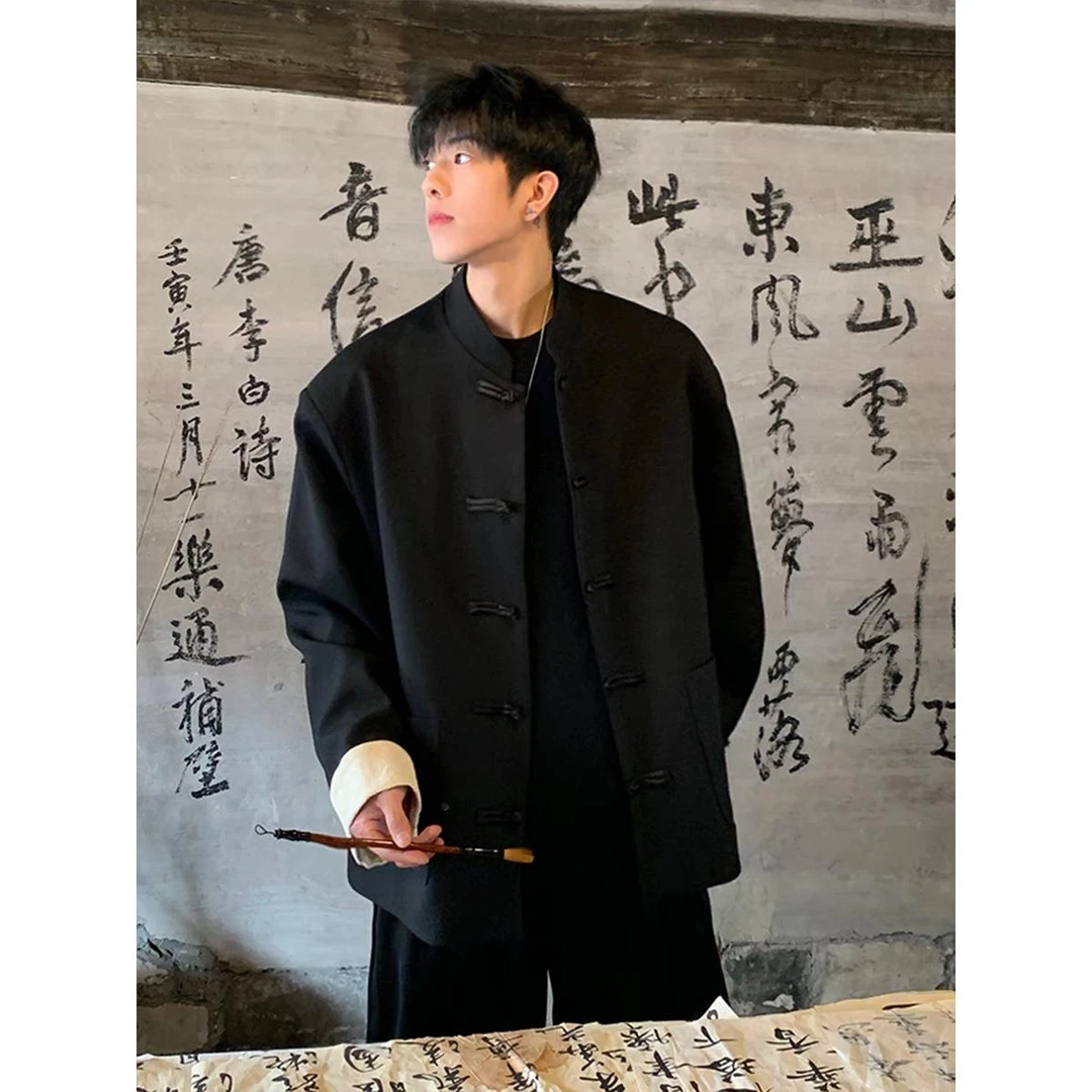 【奥莱撤柜】新中式黑色休闲外套男垫肩宽松古风气质订婚小众国风立
