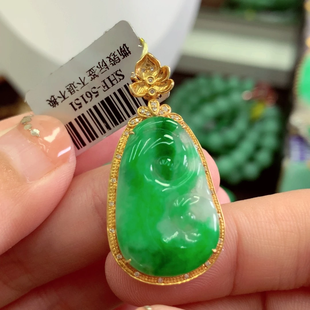 翡翠18K金镶嵌吊坠(不含链)