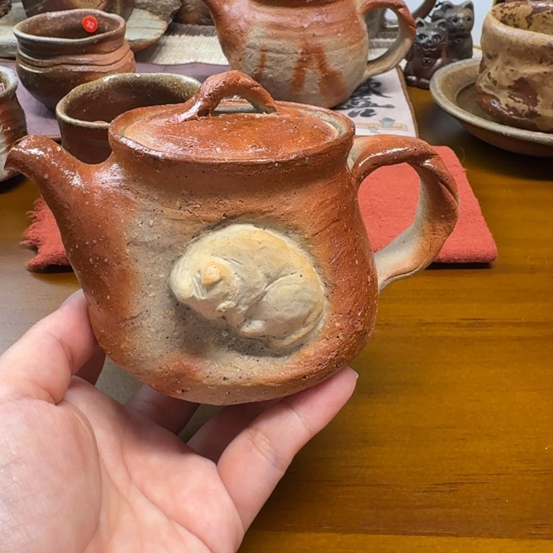 小***点备前烧 小猫壶 横山植树