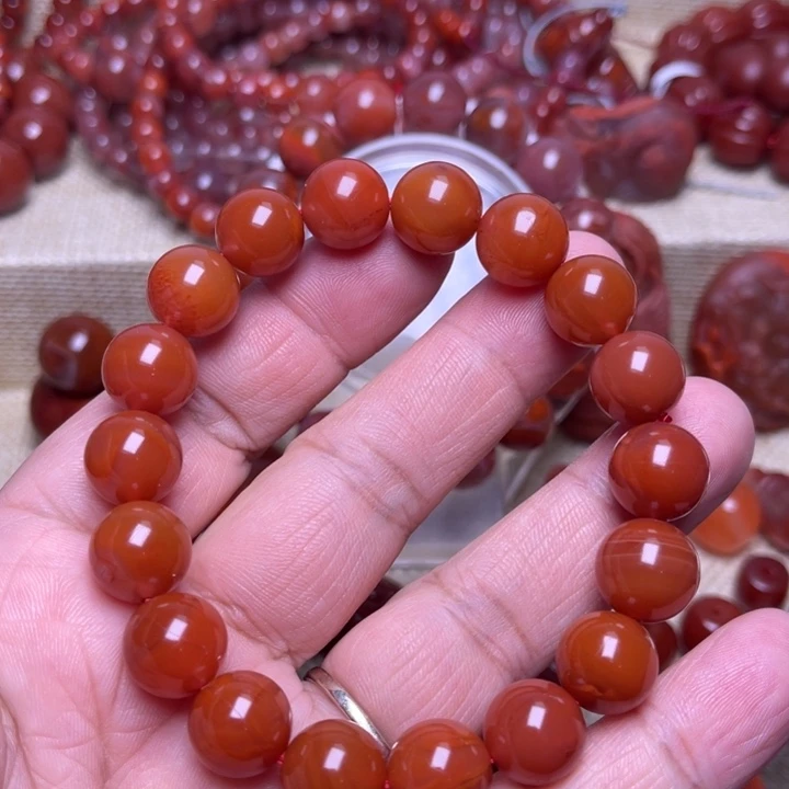 南红玛瑙未镶嵌手链11 +柿子红