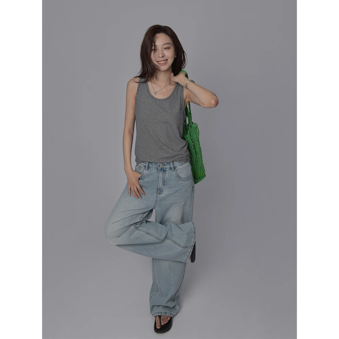 SIXI四喜家 夏日拍档 随性慵懒显瘦条纹宽肩带背心吊带女夏外穿