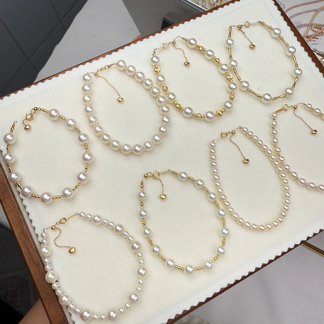 天然海水Akoya珍珠手链18K金多样性可选