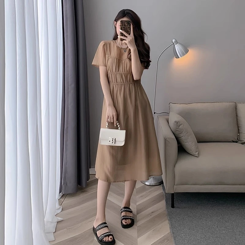 22396韩版连衣裙裙子大码显瘦气质小个子时尚夏季收腰中长款