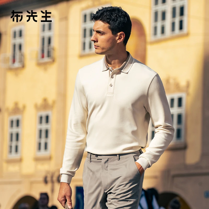 Mr.Bu布先生亲肤长袖T恤衫撞色领设计秋冬时尚POLO衫男士BT16866
