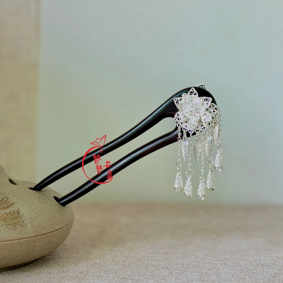 13厘米天然黑檀木发簪U型发簪民族风发钗仙气新中式百搭发饰