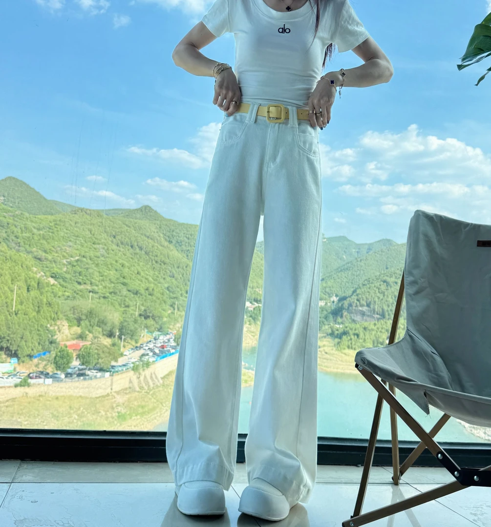 【牛牛专属】2025夏季薄款款白色牛仔裤挖袋升级高腰窄版直筒阔腿裤