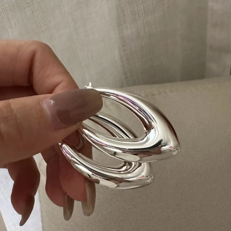 925银耳饰 韩版重工质感空心大水滴耳扣韩式港风欧美夸张瘦脸耳环