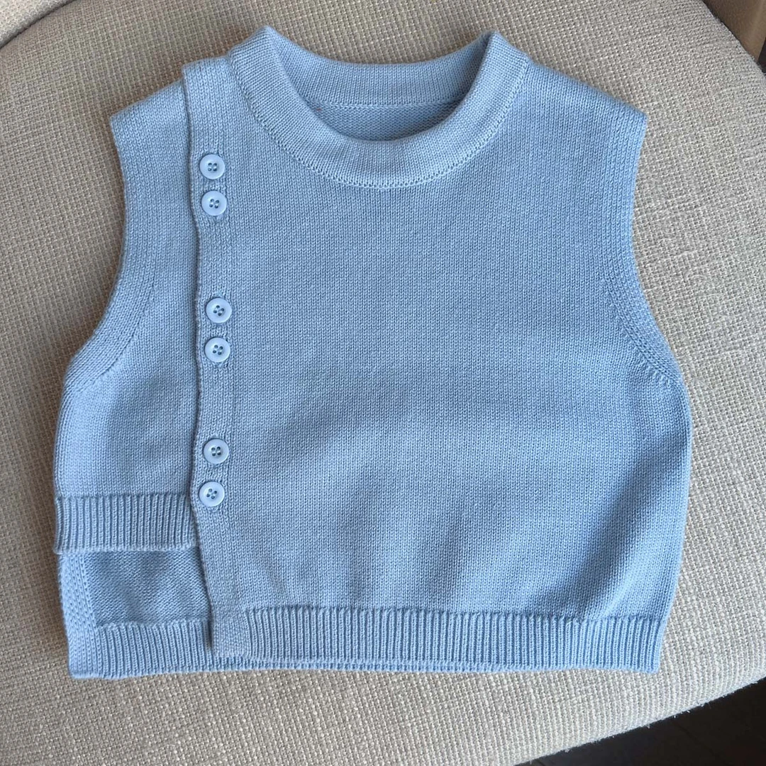 【针织斜开扣马甲 小乐妈咪】宝宝春秋儿童婴儿无袖上衣马甲背心B21