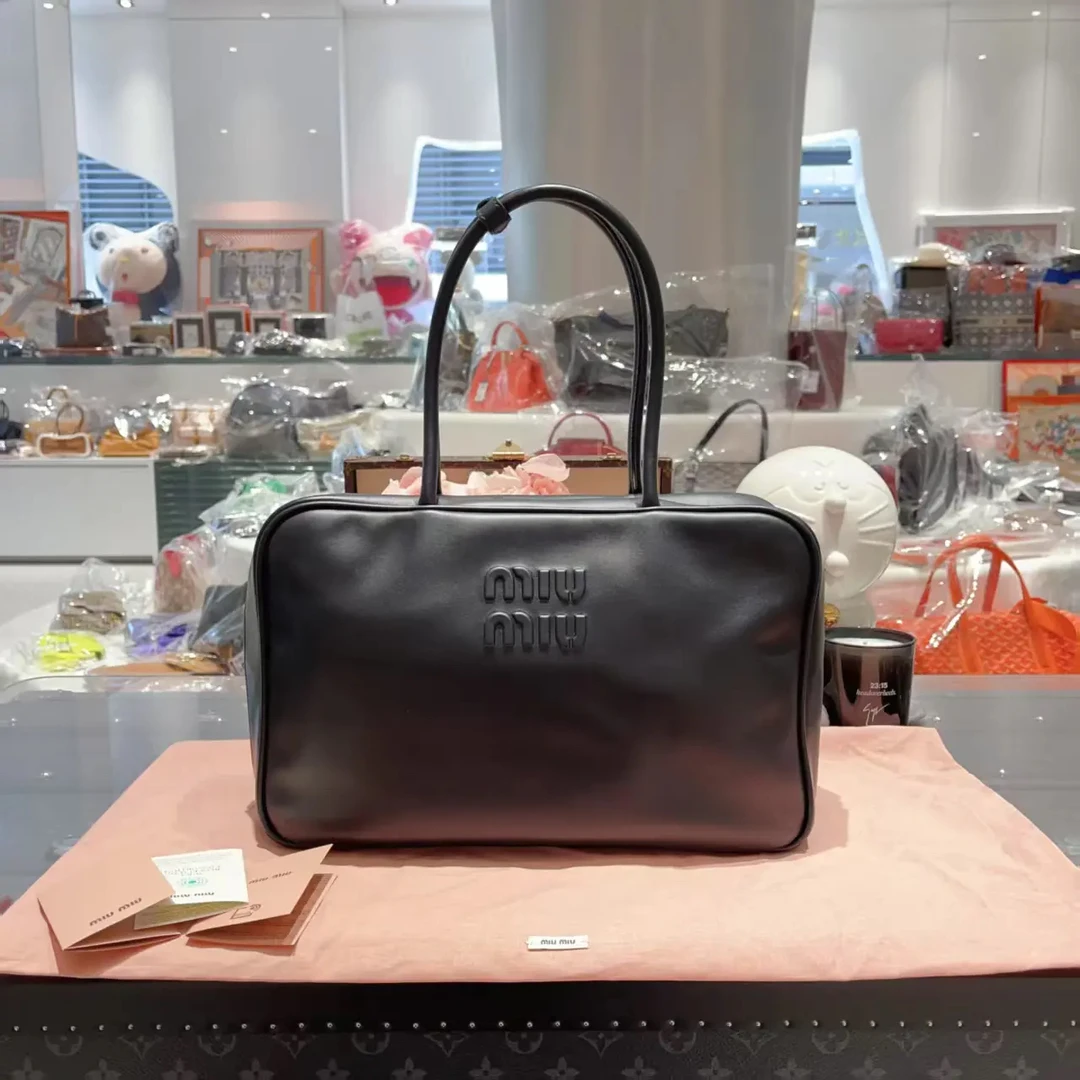 99新 MIU MIU/缪缪 MIU MIU/缪缪 Beau手袋 黑金纯皮大号 手提