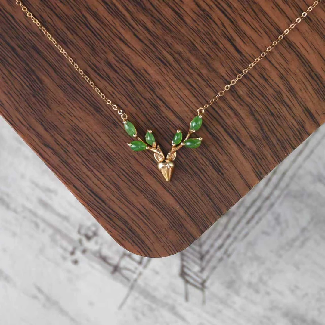 【一鹿有你】18k天然和田碧玉一鹿有你项链轻奢百搭款式