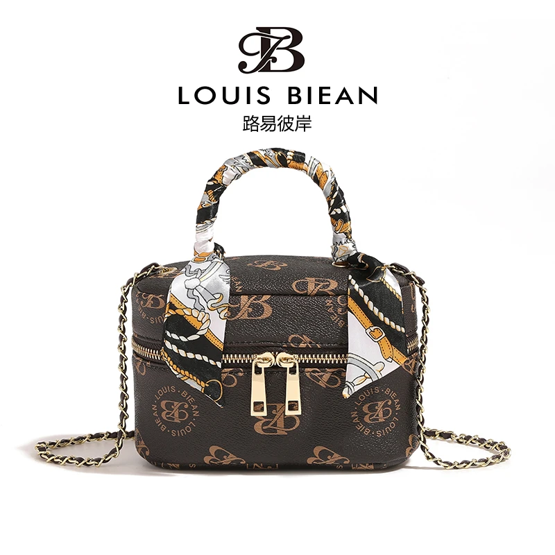 路易彼岸高级感迷你盒子包印花饭盒包手提单肩斜挎化妆包8501咖色