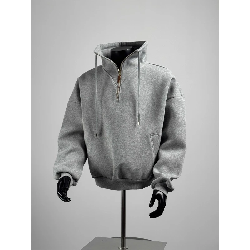 300斤特大码日系cleanfit立领卫衣男女春秋半拉链套头衫纯色外套2