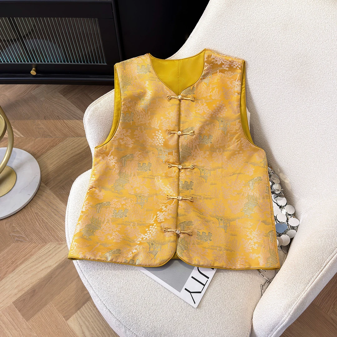 新中式国风盘扣提花无袖女装马甲背心女秋季新款百搭唐装上衣