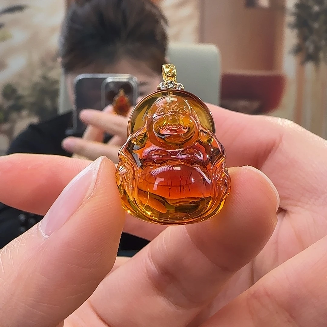 蜜蜡18K金镶嵌吊坠(不含链)