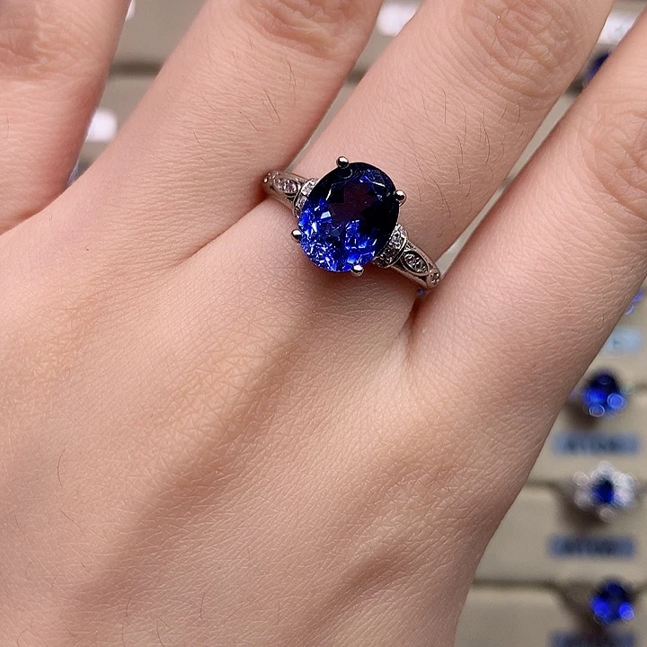 蓝宝石戒指银S925镶嵌