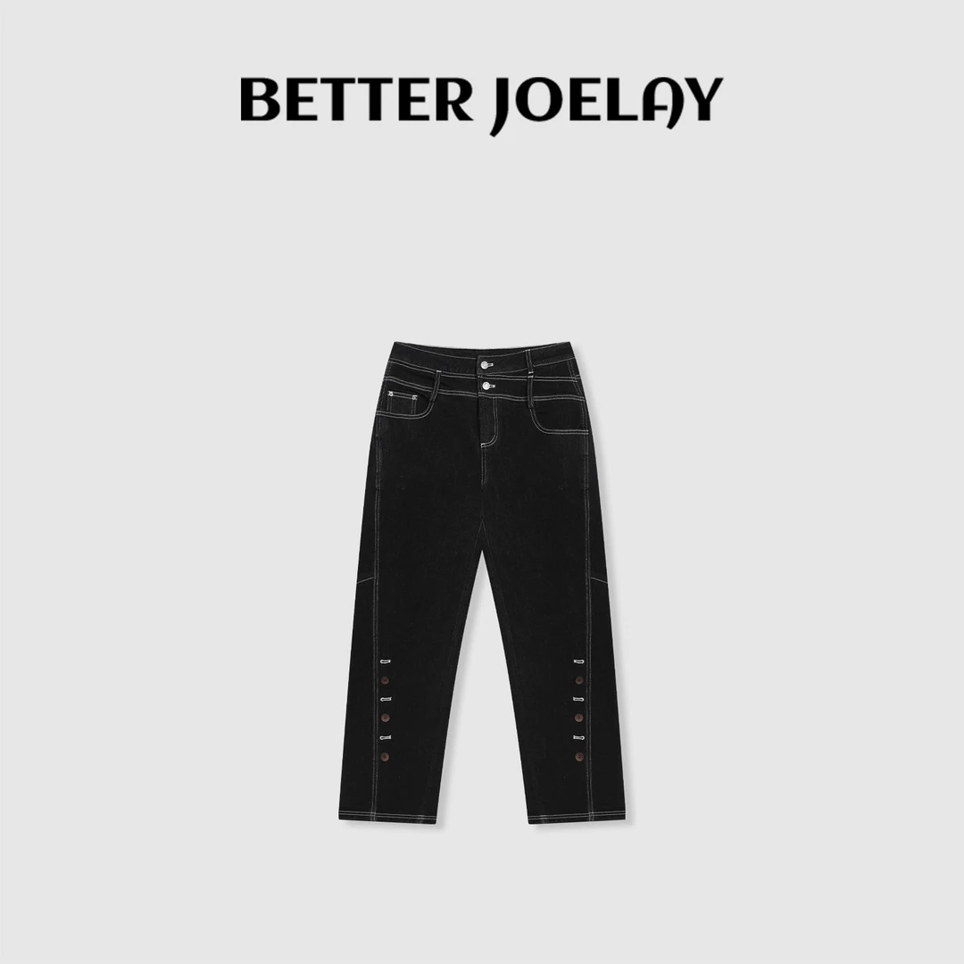 BETTERJOELAY -加绒【设计扣子】时尚百搭休闲直筒牛仔裤JG9703