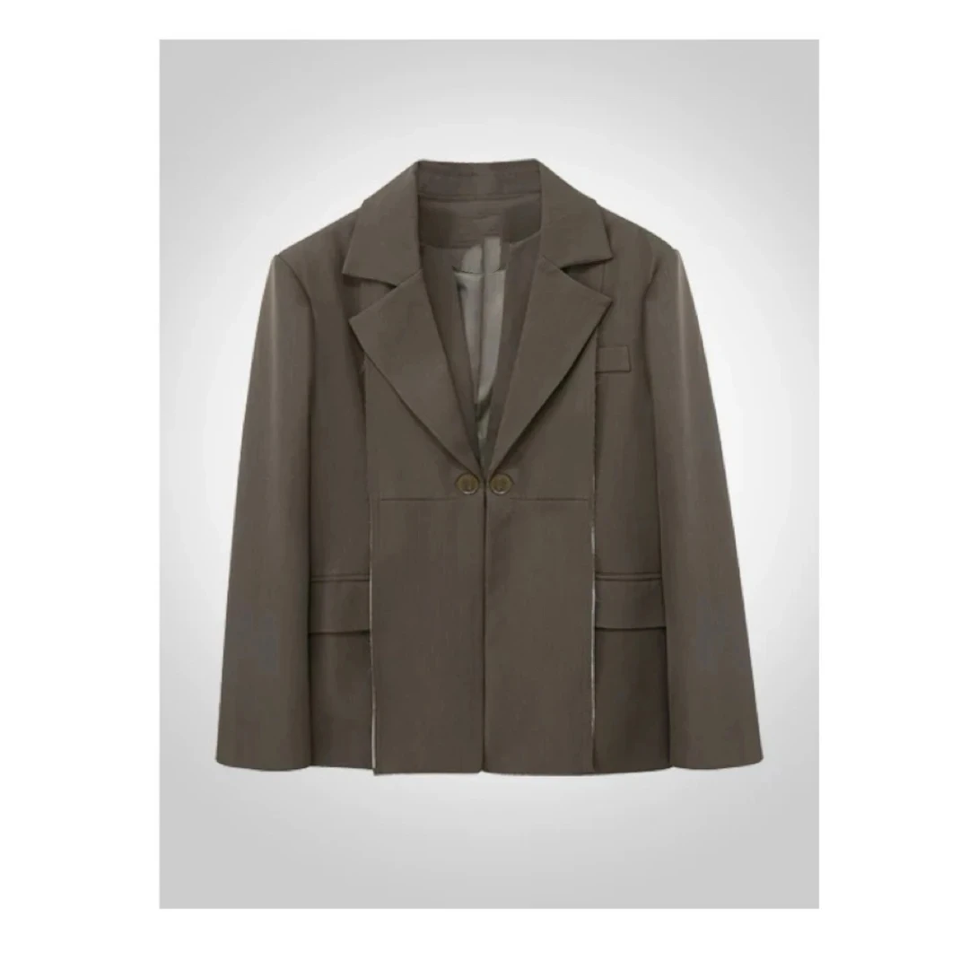 GJC【高级丑2025肯豆同款】 复古高级感可拆领设计毛边裁剪西装外套