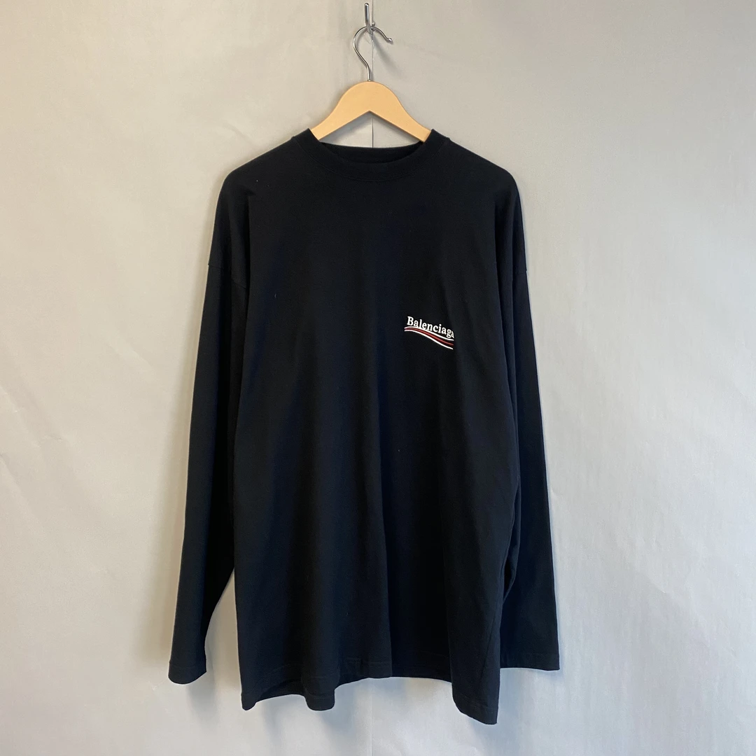 99新 Balenciaga/巴黎世家 黑色刺绣经典可乐长袖2码 #2155