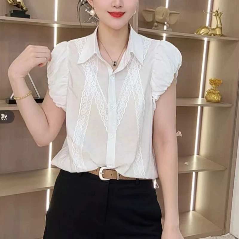 设计感法式甜美拼接蕾丝夏季泡泡袖需要新款气质减龄上衣韩版女装