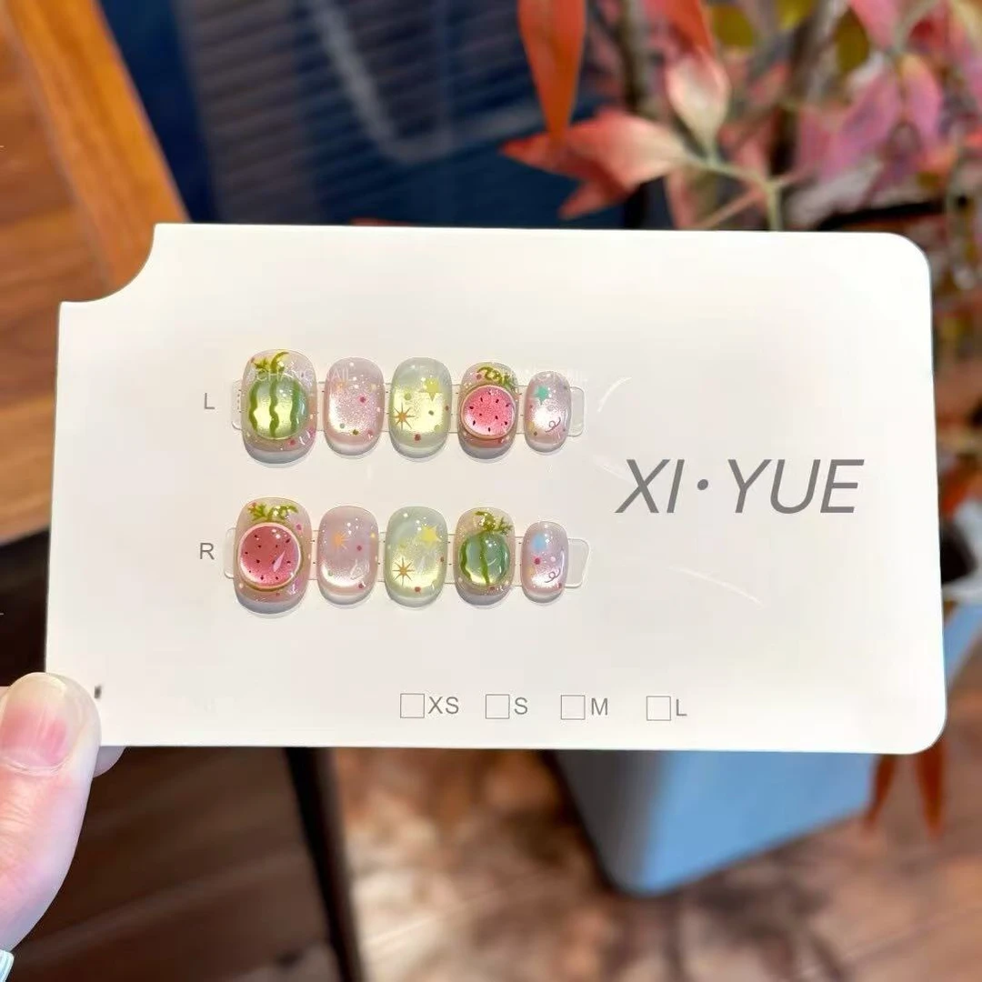 【冰镇西瓜】2025爆款美甲推荐多巴胺手绘西瓜立体捏捏纯手工穿戴甲