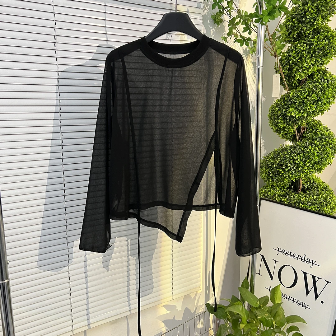 夏季新款不规则轻薄雪纺衫防晒罩衫时尚长袖气质设计感女士空调衫