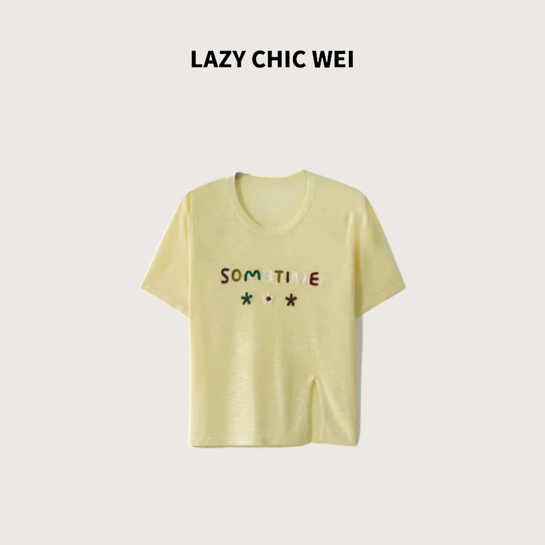 LAZY CHIC WEI 小鸡黄刺绣雪花纹凉感软糯针织衫 2501SSZ20080