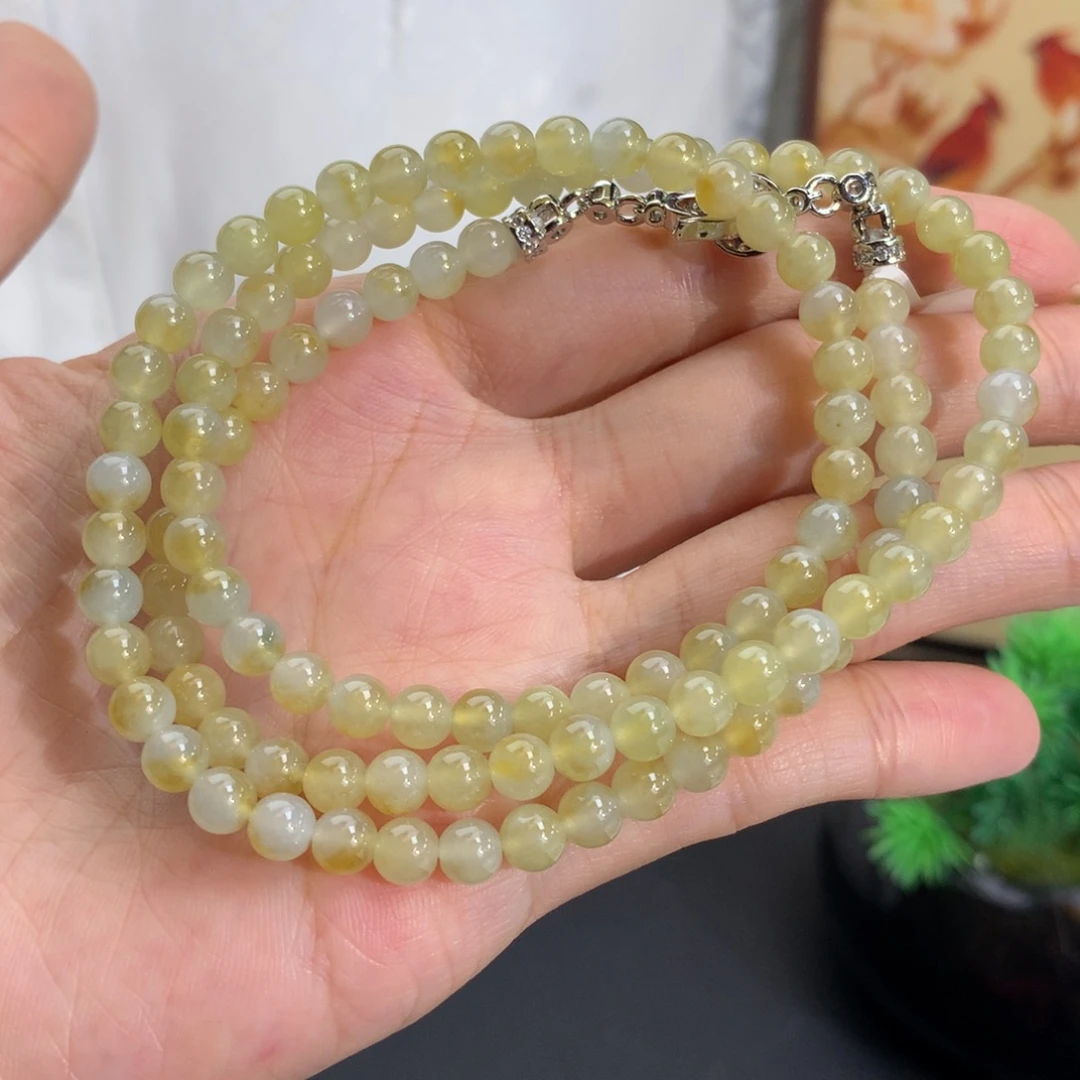 翡翠未镶嵌手串卡4.9冰胶黄翡项链