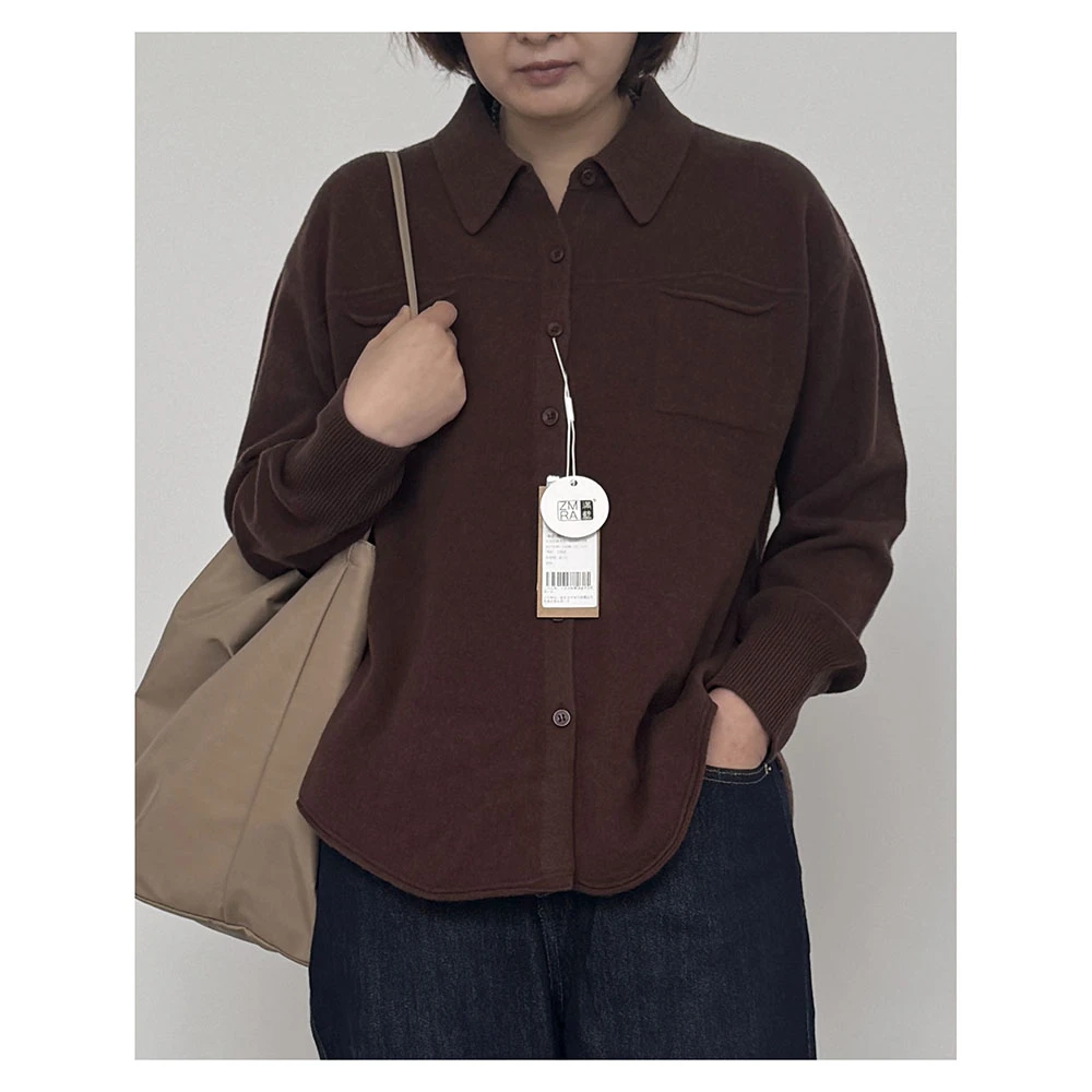 M105  秋冬新款女士时尚百搭宽松翻领长袖毛呢休闲衬衫女