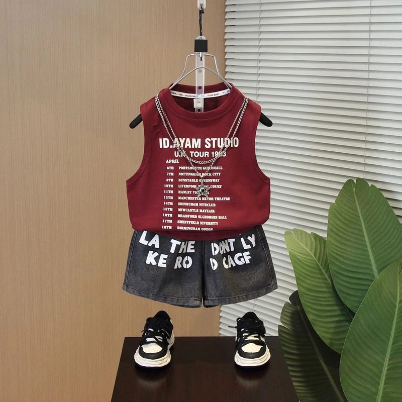 男宝宝夏季薄款套装【舒适透气】儿童夏装无袖背心套装2024新款男童