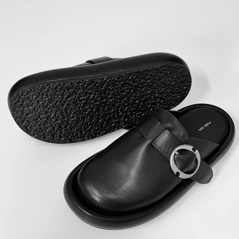 OXFREAK 「漆面皮 大理石底」包头博肯鞋男女通勤厚底增高穆勒鞋