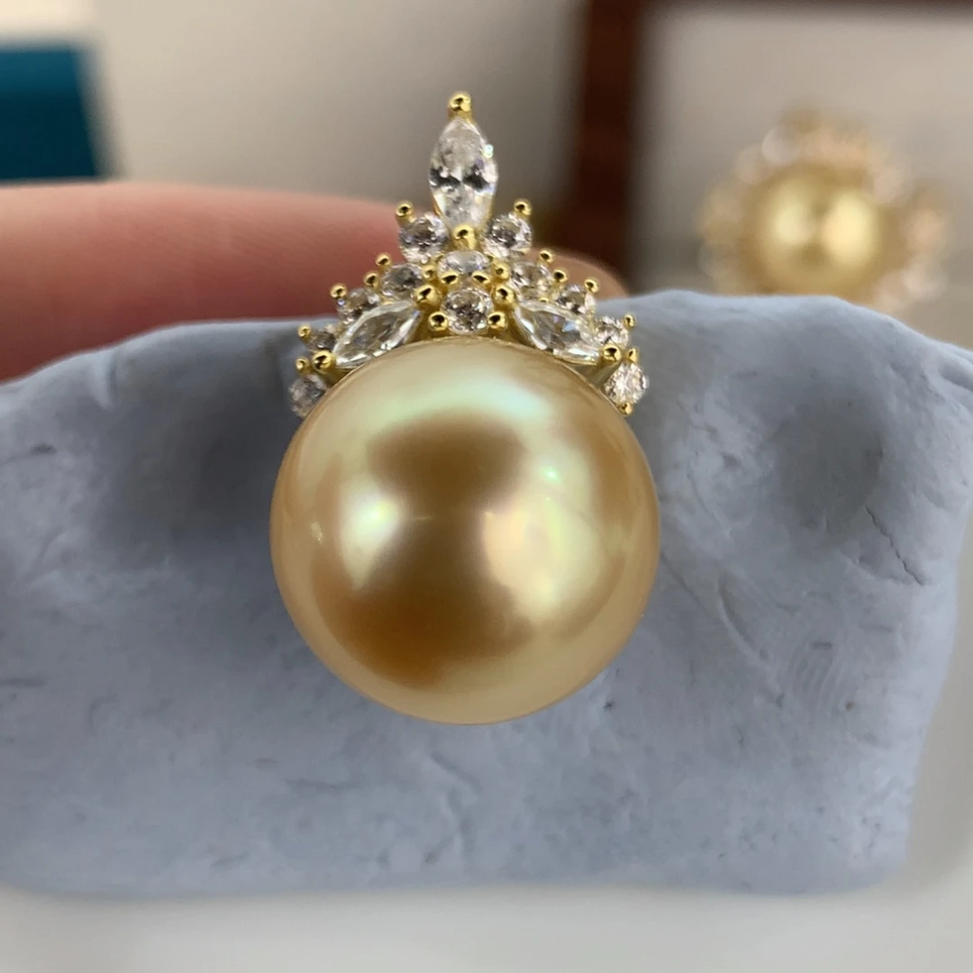 定制海水珍珠银S925镶嵌吊坠(不含链)南洋金珠13.6mm