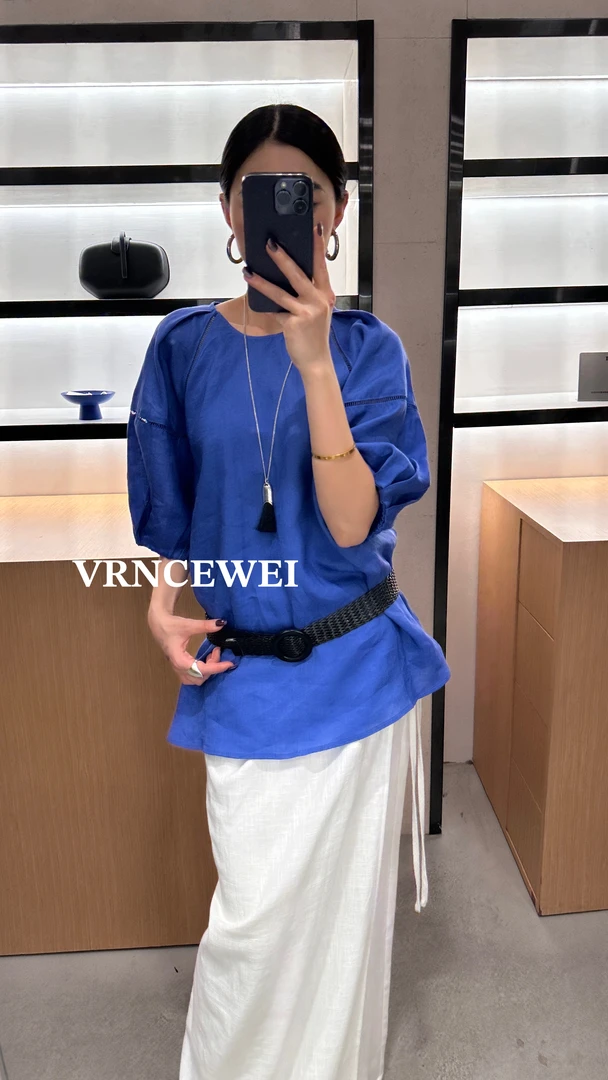 福秒-设计感泡泡袖！拼接感衬衫 （657R0199#）VRNCEWEI