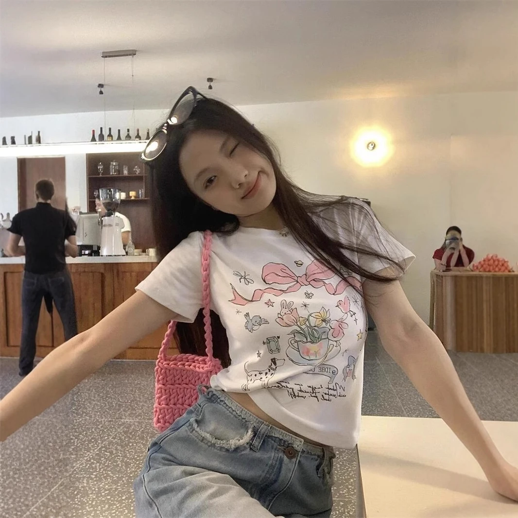 美式白色正肩短袖t恤女夏季夏修身紧身辣妹短款高腰上衣2025新款