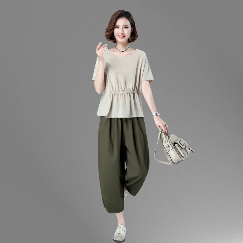 2025夏季新款中年妈妈小个子时尚套装宽松休闲薄款洋气减龄两件套