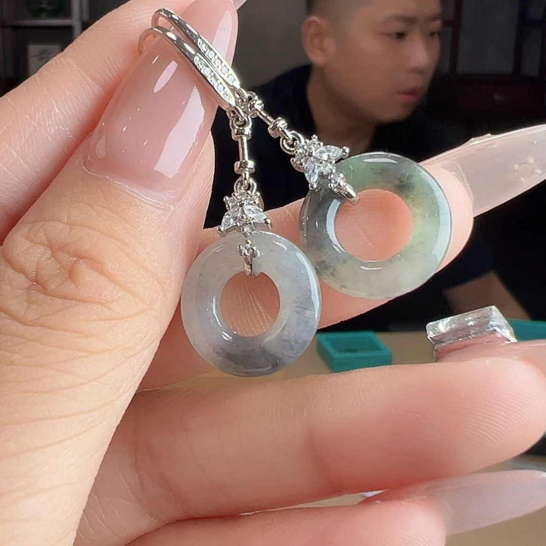 翡翠银S925镶嵌耳饰耳环62