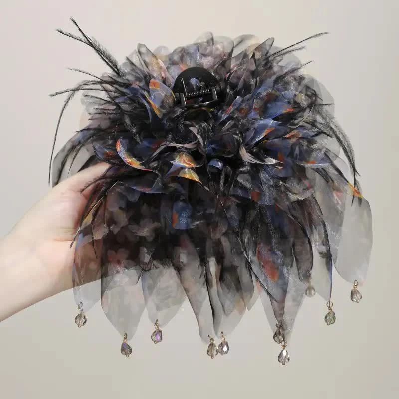 【公主的裙摆】抓夹花朵羽毛大号抓夹显发量夏季轻纱时尚百搭头饰