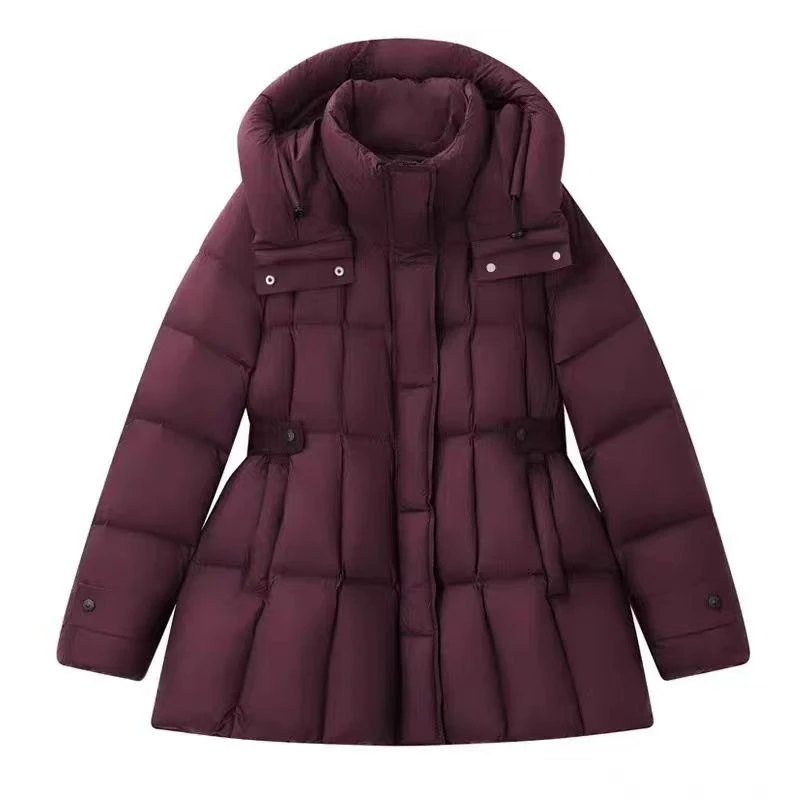 小蛮腰修身型连帽中长款百搭保暖羽绒服