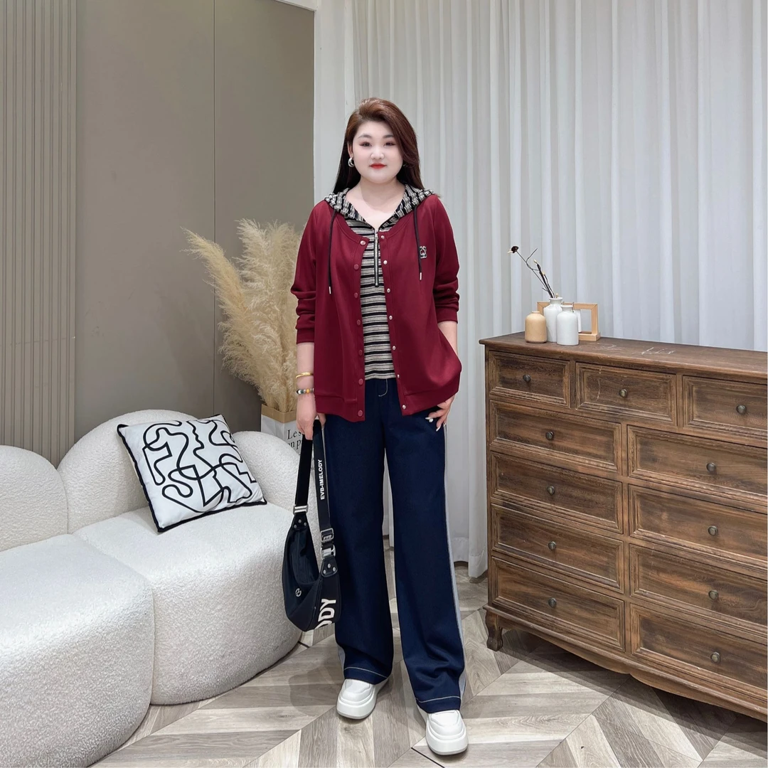 【上新裤子】PDM22553早秋新款宽松垂感显瘦直筒牛仔裤大码女装