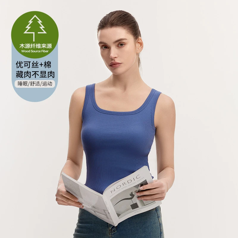 春夏季吊带莫代尔棉背心女内搭螺纹文胸运动美背胸垫抹胸罩杯打底