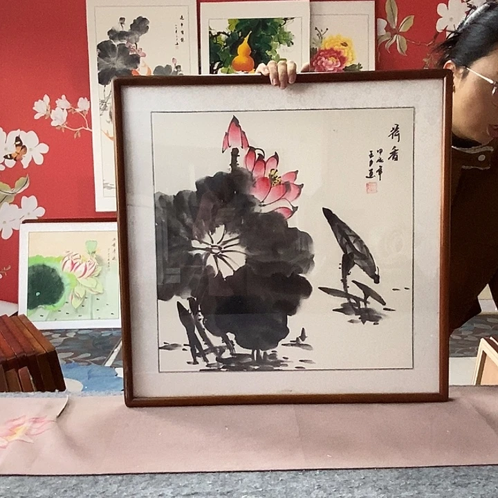 国画手写手绘带框包邮国画作品62✖️62