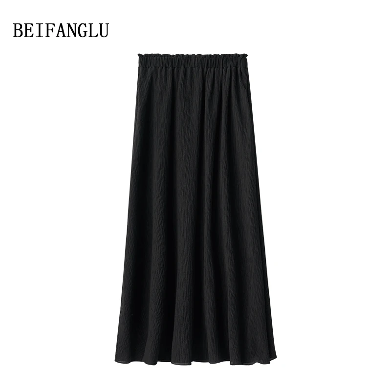 北方鹿【褶皱肌理感半裙】夏季气质百搭显瘦松紧腰口袋半身裙10105