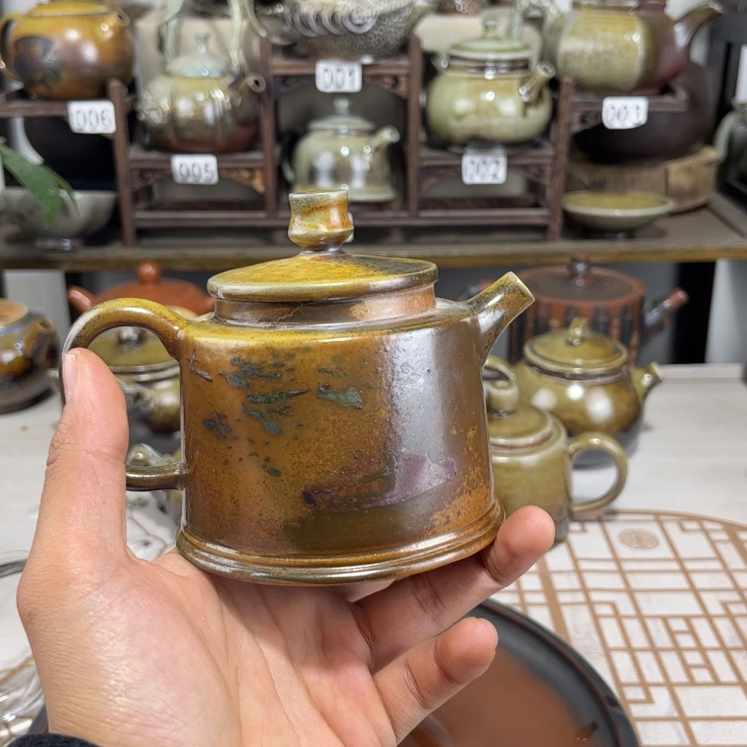 220cc白泥柴烧彩填德钟壶，古法传承裸坯柴烧