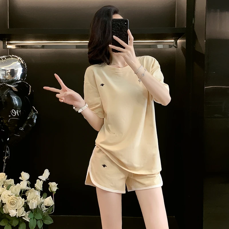 欧货短裤休闲套装女夏装2025新款韩版洋气短袖运动服跑步两件套潮