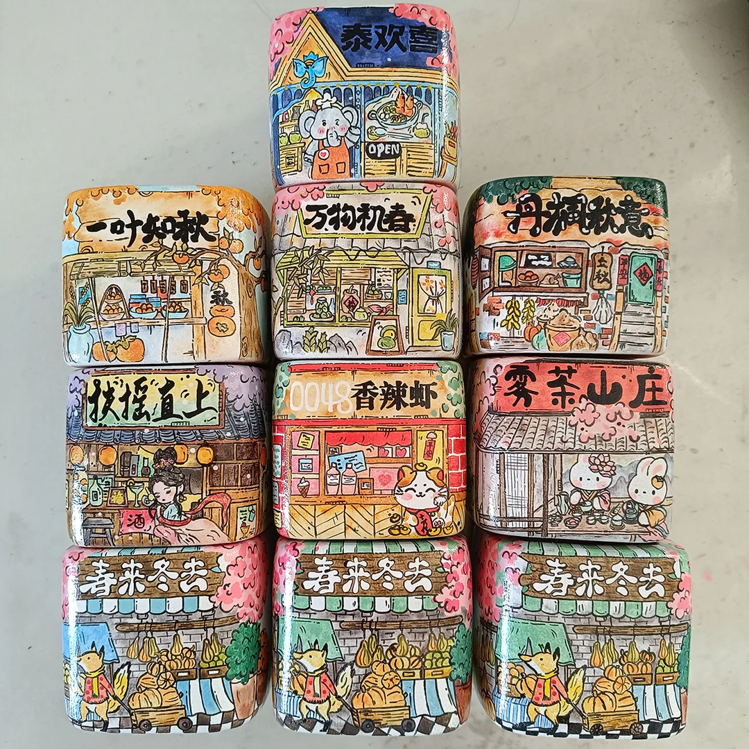 手绘多肉花盆粗陶硅质颜料卡通网红可爱素烧方形精美花盆