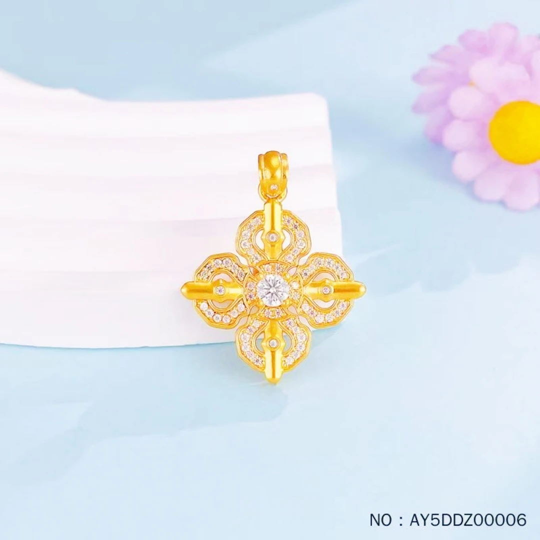 黄金十字金刚杵吊坠镶嵌时尚百搭精致（不含链）