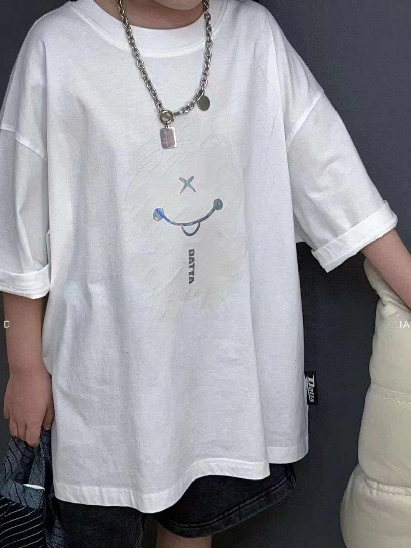 中大童简约韩版笑脸白T20026（5-3）