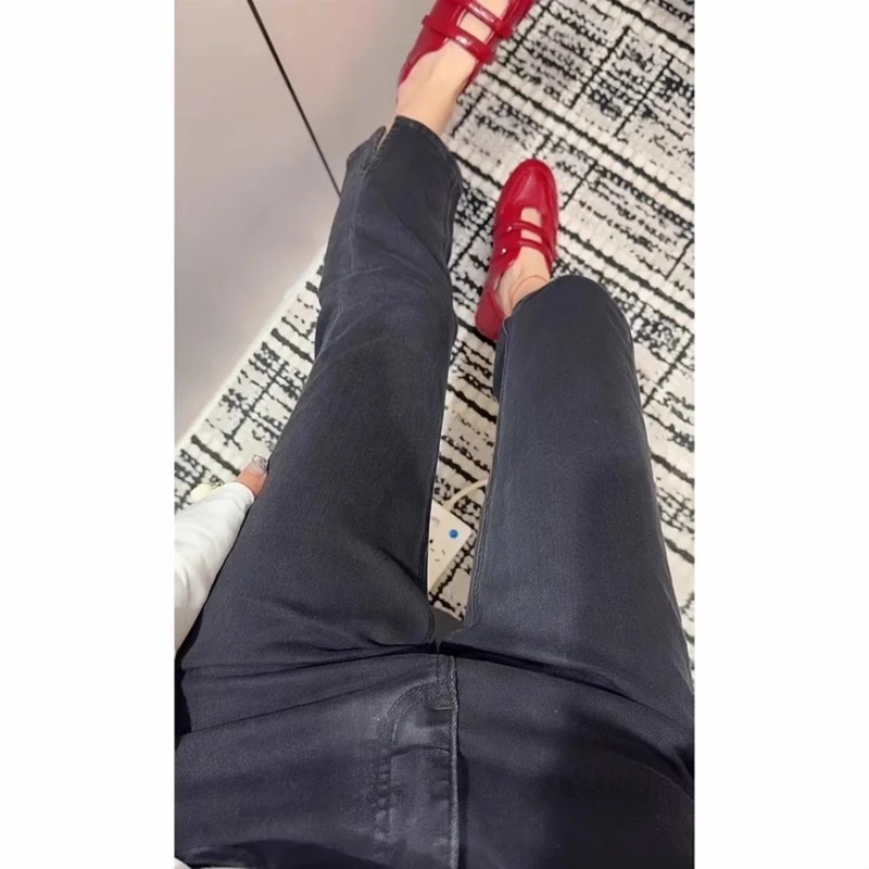 2025夏季新潮韩版高腰开叉牛仔裤时尚气质宽松百搭显瘦九分烟管裤