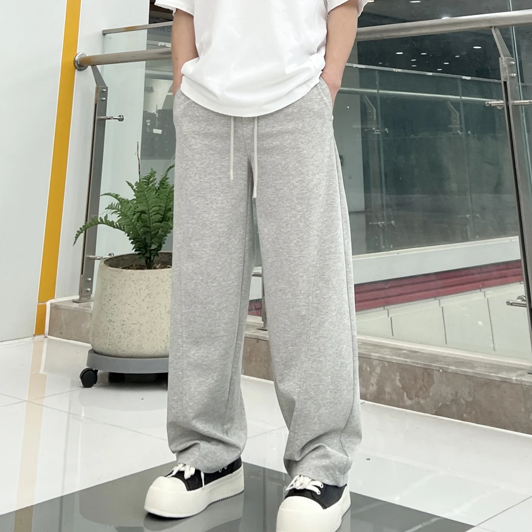 夏季薄款休闲长裤立体剪裁设计纯色百搭抽绳宽松阔腿休闲直筒裤